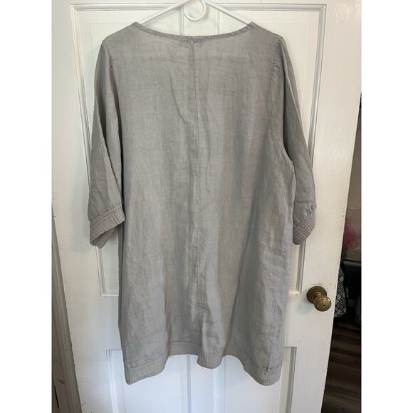 Lungo L’Arno Linen Tunic Dress Gray Relaxed Fit 1X Coastal Beach Summer Casual - Picture 5 of 12